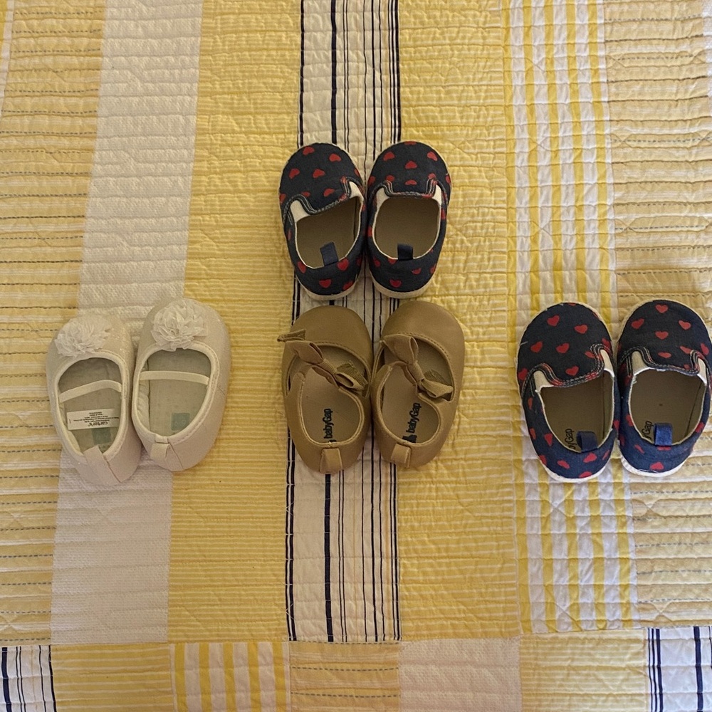 GAP Baby Shoes - White, Tan, and Navy with Red Hearts